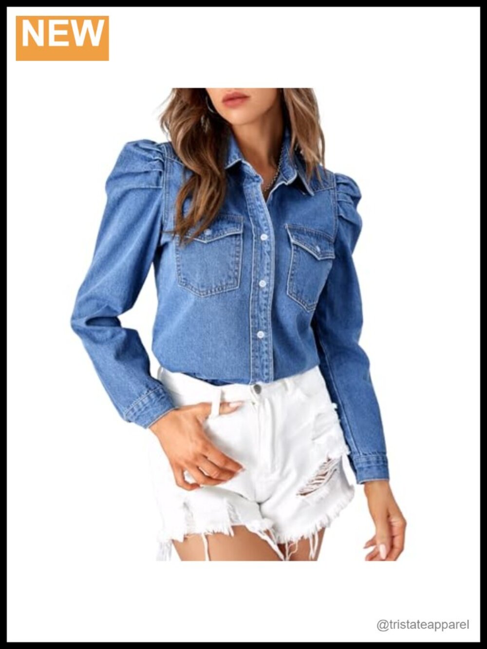 Women's Chambray Cotton Blend Button Down Long Sleeve Shirt with Breast Pockets